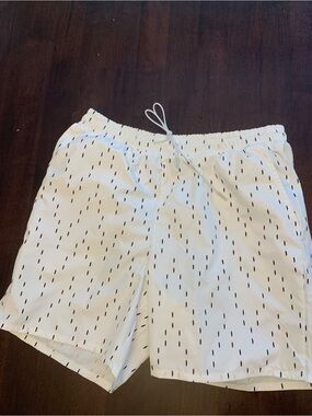 Boohoo White Swim Shorts with Black Dash Print